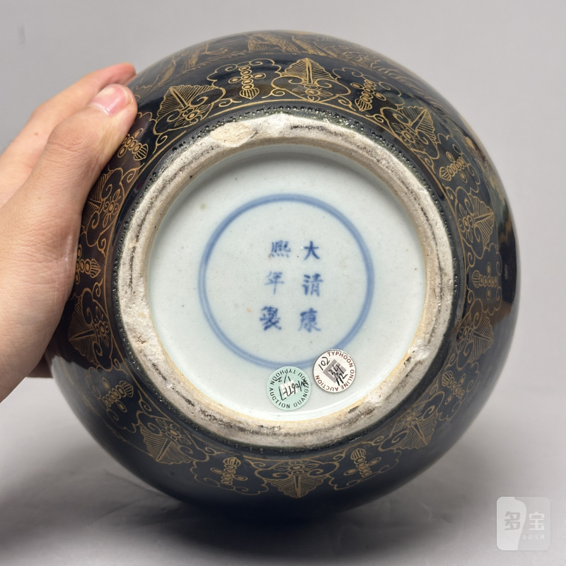 清晚期 乌金釉描金花鸟罐 - 图7